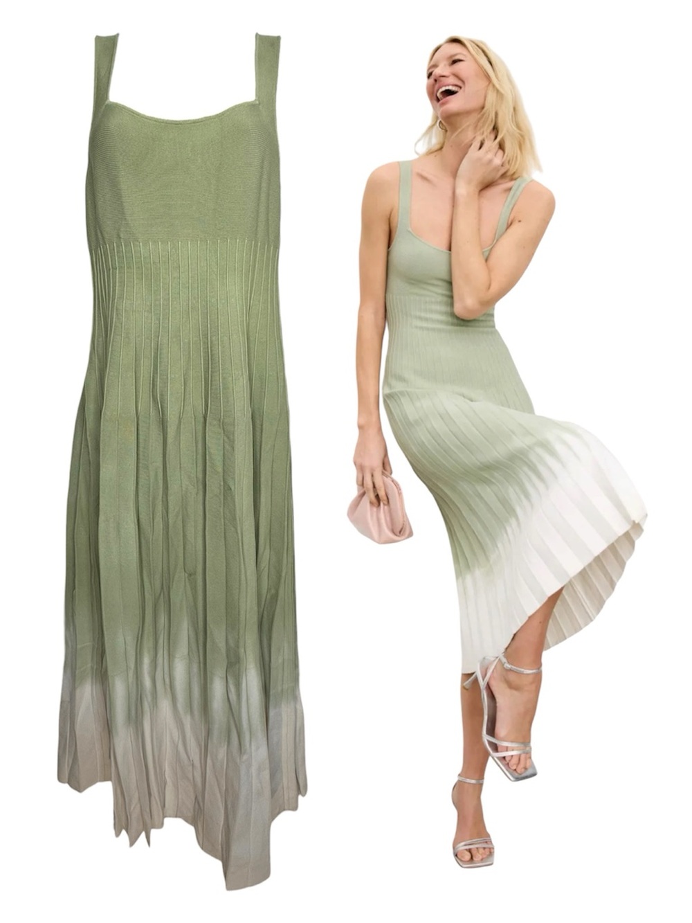Staud knitted Tie Dye Ellison Pleated pale jade ombré dress size Large - Picture 1 of 10